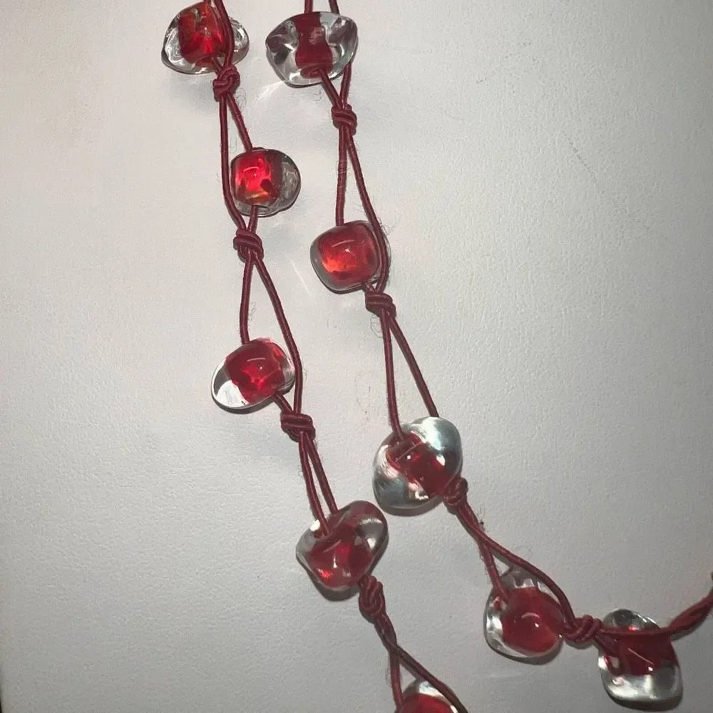 Vintage Glass Bead Knotted Cord Necklace (shown double) - Picture 2 of 8